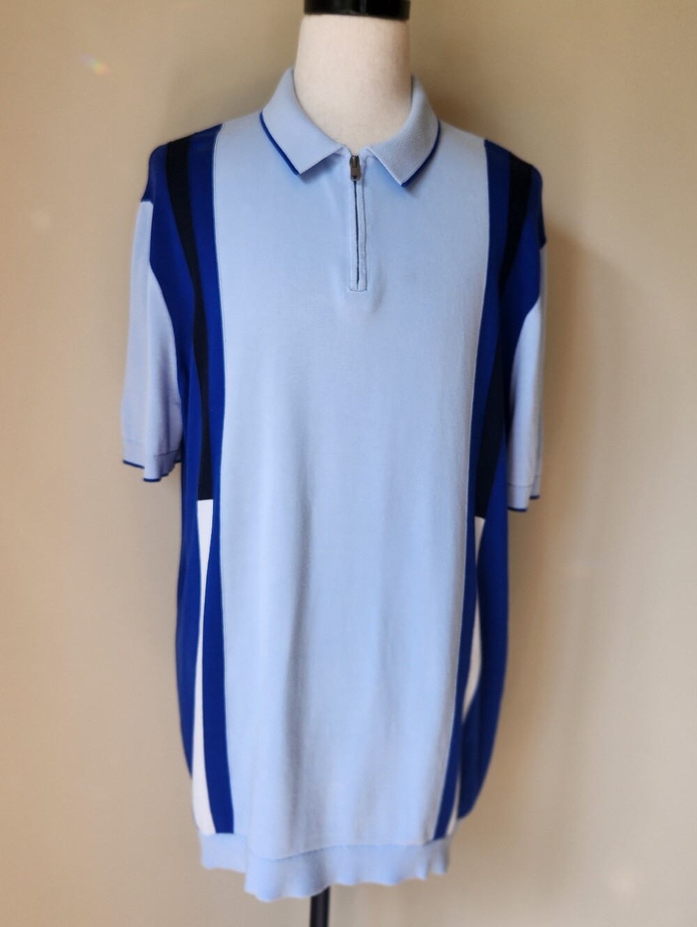 Express Mens XXL Tall Blue Colorblock Quarter Zip Knit Short Sleeve Sweater Polo